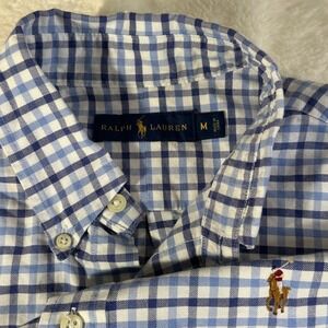 Ralph Lauren Button Down Shirt Blue White Check Gingham Pony Logo Mens M